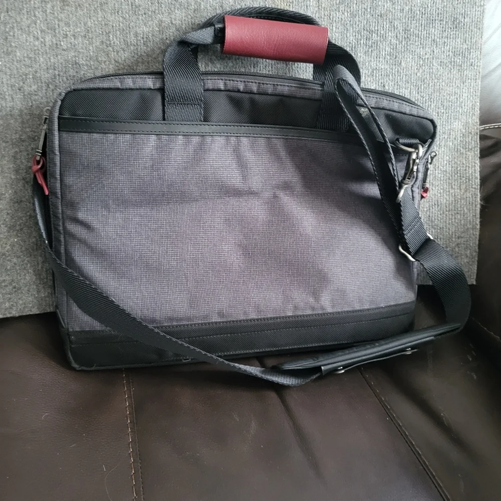TUMI Charcoal Laptop Briefcase with Red Accents
